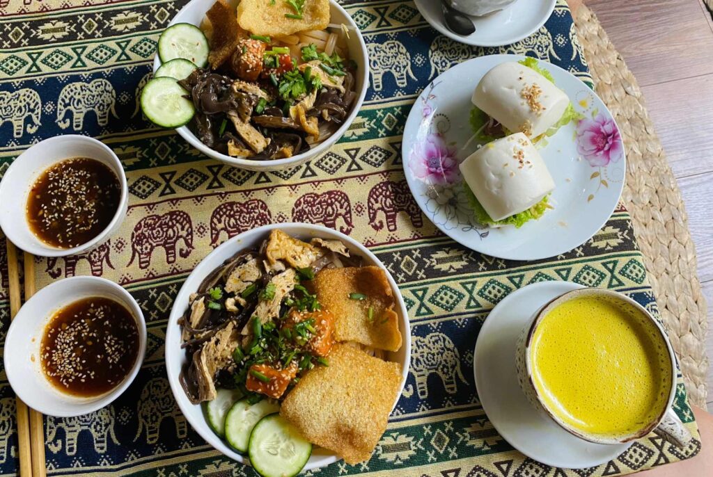 An array of vegan food served at Mom's Kitchen by Chickpea Eatery, one of the best vegan restaurants in Da Nang