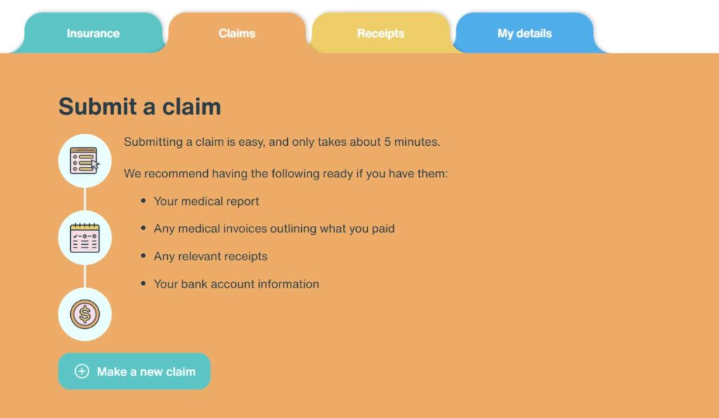 A screenshot of the claims page in your account on SafetyWing