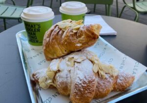 Two vegan almond croissants at Clean Kitchen in London