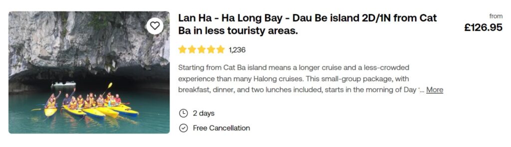 Two day Cat Ba tour on Viator