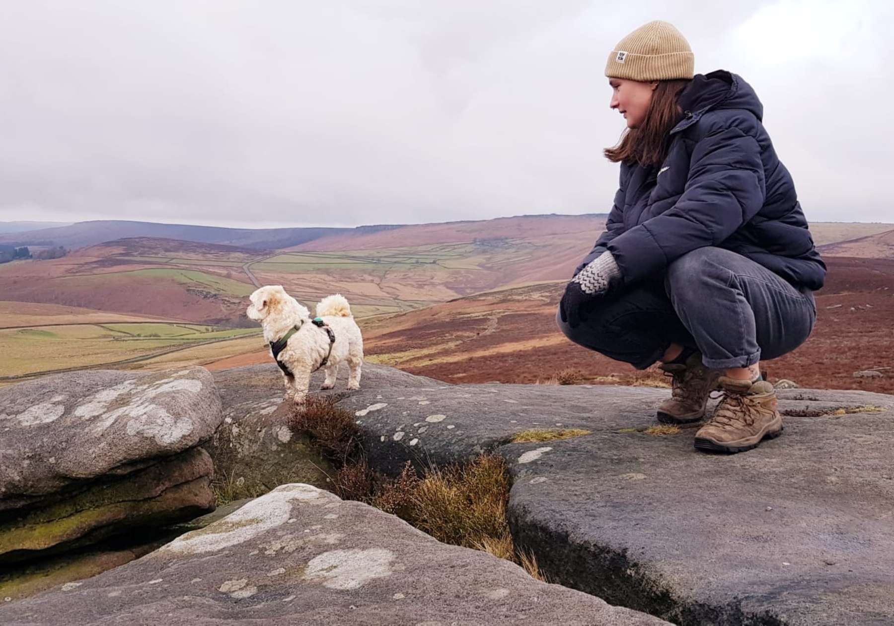 Lucy and Coco on one of their favourite walks in the Peak District