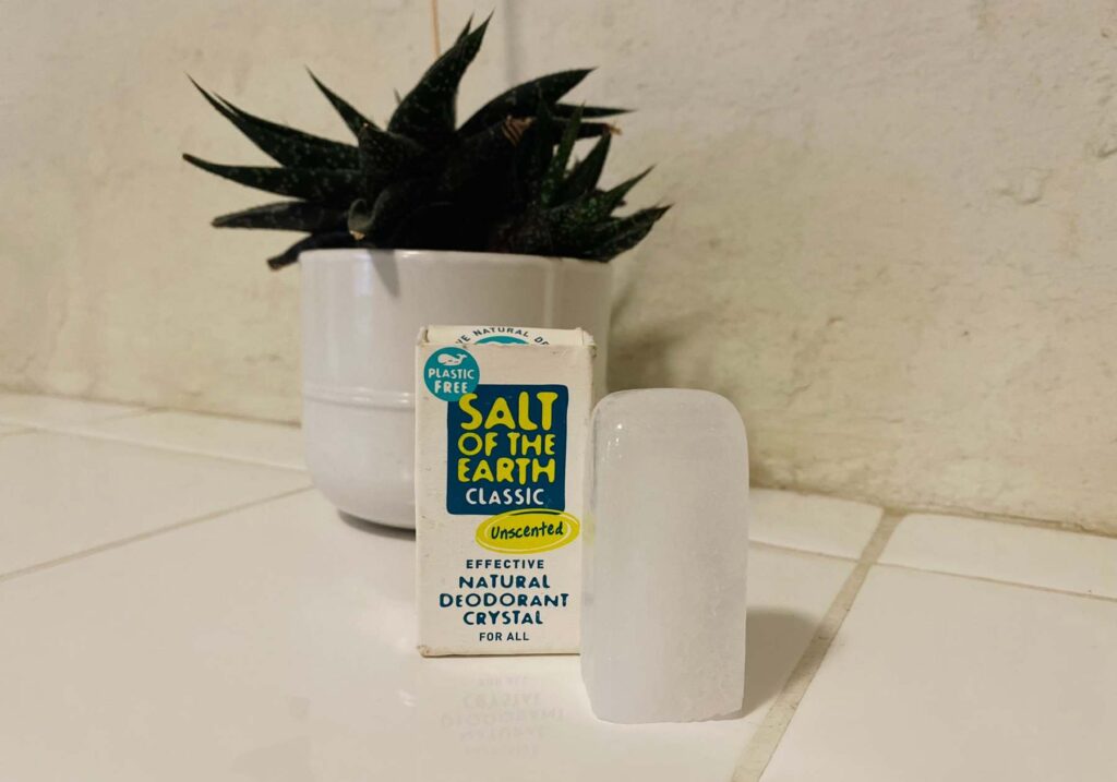 A crystal salt rock from Salt of the Earth - one of the best travel deodorants