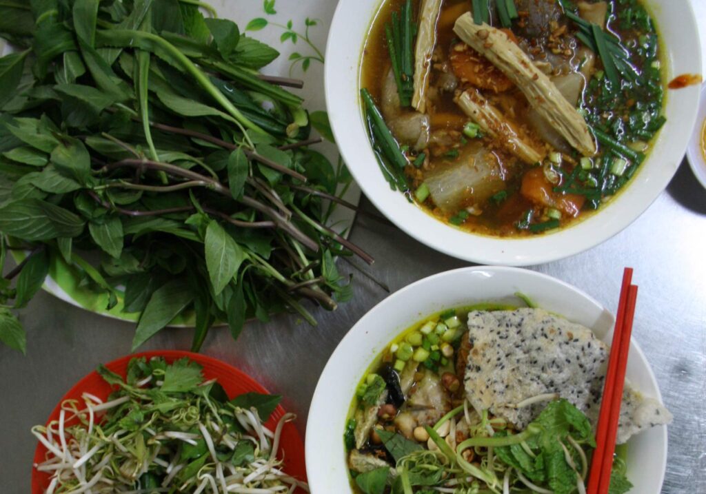 Some cheap vegan noodle soups from Pho Chay Nhu one of the best vegan food spots in Saigon