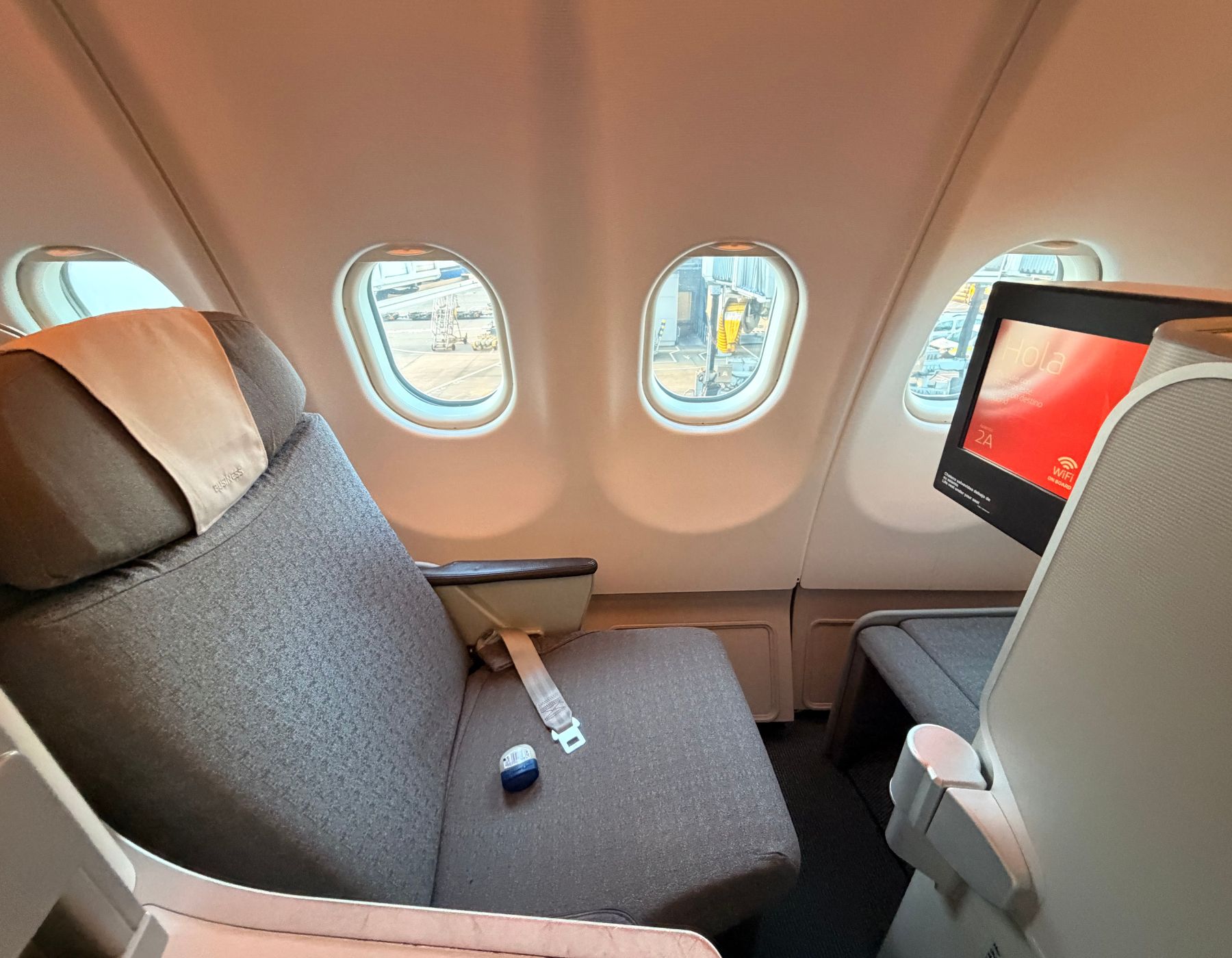A view of a business class seat on the A330 Iberia plane, for this Iberia business class review