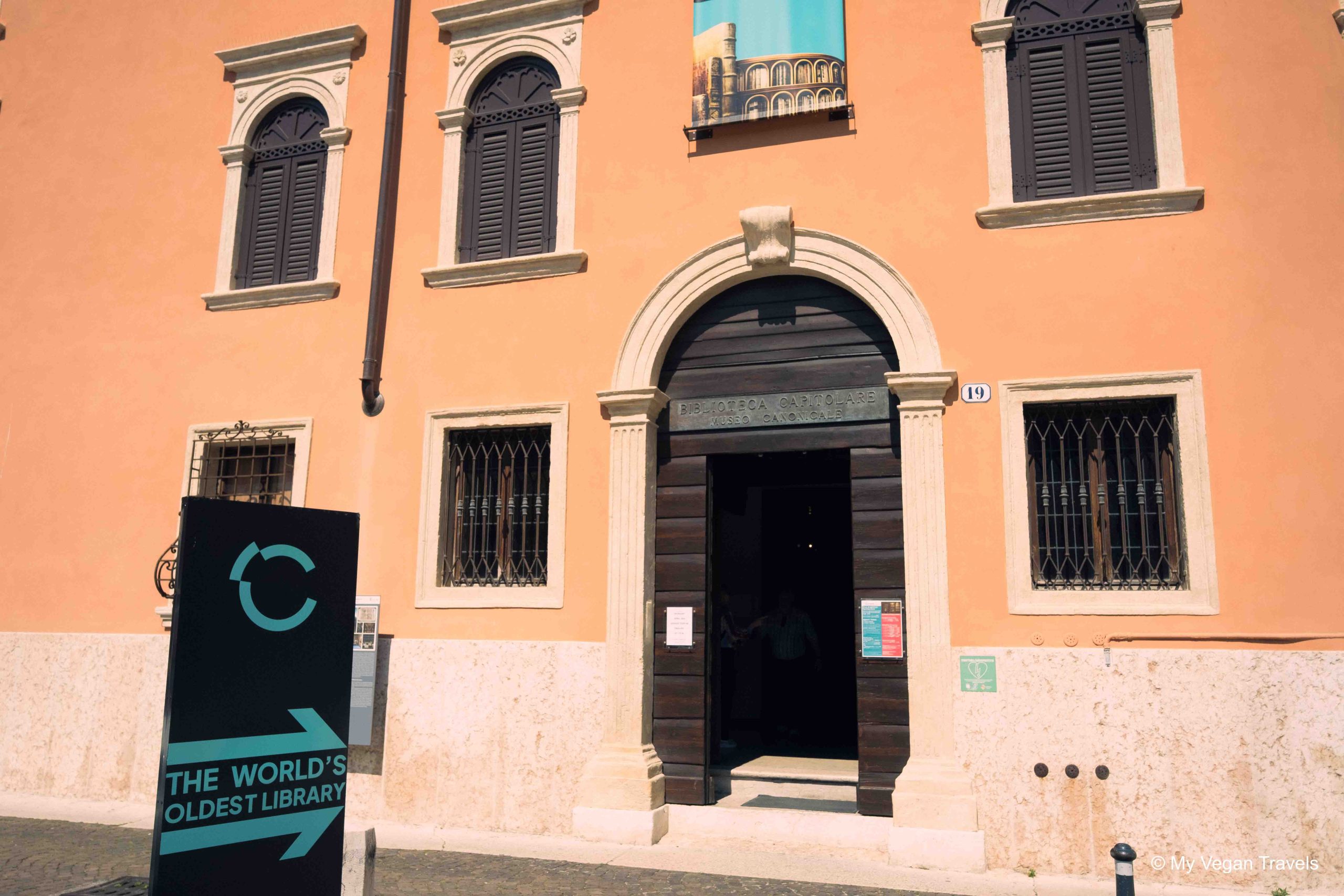 The world's oldest library entrance in Verona - for this blog on things to do in Verona